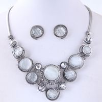 European And American Fashion Metal Retro Opal Accessories Exaggerated Temperament Necklace Earrings Set main image 1