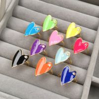 Color Dripping Oil Love Ring European And American Cross-border New Heart-shaped Zircon Copper Ring Fashion Accessories main image 1
