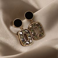 Simple Black Premium Texture Luxury Full Diamond Geometric Rectangular Earrings main image 1