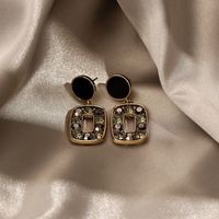 Simple Black Premium Texture Luxury Full Diamond Geometric Rectangular Earrings main image 3