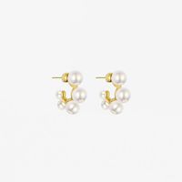 Lady C Shape Inlaid Pearls Alloy Pearl Earrings main image 6