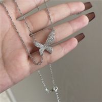 Retro Micro Diamond Butterfly Pendant Stacked Necklace main image 6
