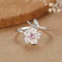 2021 New Pink Diamond Flower Zircon Ring Simple Fashion Personality Open Adjustable Ring main image 1