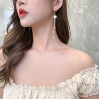 New Heart Small White Flower Tassel Earrings Temperament Ear Line Sen System Super Fairy Long Ear Hook Simple Earrings main image 2