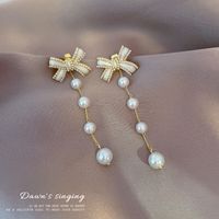 Dripping Bowknot Pearl Earrings Korean Tassel Long Super Fairy Earrings Fashion Sweet Earrings main image 3