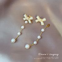 Dripping Bowknot Pearl Earrings Korean Tassel Long Super Fairy Earrings Fashion Sweet Earrings main image 6
