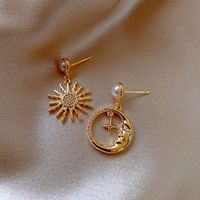 Asymmetrical Pearl Earrings Egyptian Sun Totem Star Moon European And American Earrings Niche Retro Earrings main image 4