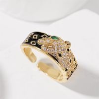 Korean Style Simple Copper Inlaid Zirconium Dripping Oil Cute Leopard Opening Ring Jewelry main image 3