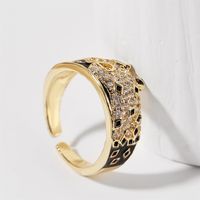 Korean Style Simple Copper Inlaid Zirconium Dripping Oil Cute Leopard Opening Ring Jewelry main image 4