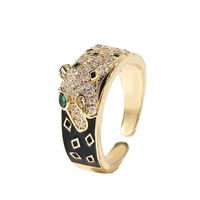 Korean Style Simple Copper Inlaid Zirconium Dripping Oil Cute Leopard Opening Ring Jewelry main image 6
