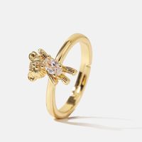 Korean Cute Color-preserving Copper Inlaid Zircon Bear Open Trend Real Gold Plating Ring main image 1