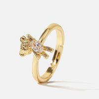 Korean Cute Color-preserving Copper Inlaid Zircon Bear Open Trend Real Gold Plating Ring main image 2