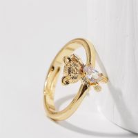 Korean Cute Color-preserving Copper Inlaid Zircon Bear Open Trend Real Gold Plating Ring main image 3