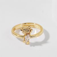Korean Cute Color-preserving Copper Inlaid Zircon Bear Open Trend Real Gold Plating Ring main image 4