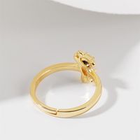 Korean Cute Color-preserving Copper Inlaid Zircon Bear Open Trend Real Gold Plating Ring main image 5