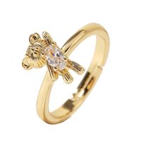 Korean Cute Color-preserving Copper Inlaid Zircon Bear Open Trend Real Gold Plating Ring main image 6