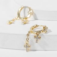 Korean Style Simple Copper Inlaid Zirconium Religious Cross Earrings Trend Long Exquisite Color-preserving Earrings main image 5