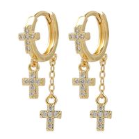 Korean Style Simple Copper Inlaid Zirconium Religious Cross Earrings Trend Long Exquisite Color-preserving Earrings main image 6