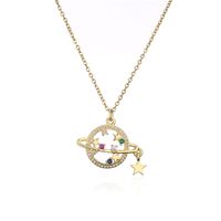 Copper Micro-inlaid Color Zircon Personality Planet Pendant 18k Gold Plated Star Necklace main image 3