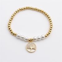 New Creative Popular Couple Jewelry Pearl Copper Gold-plated Tree Of Life Elastic Women's Bracelet main image 3