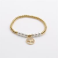 New Creative Popular Couple Jewelry Pearl Copper Gold-plated Tree Of Life Elastic Women's Bracelet main image 4