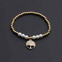 New Creative Popular Couple Jewelry Pearl Copper Gold-plated Tree Of Life Elastic Women's Bracelet main image 5