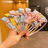 Korean Children's Bowknot Floral Plaid Rhinestone Headband main image 4