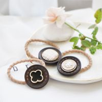 Natural Log Buttons Small Hair Ring Hair Rope Four-leaf Clover Korean Head Rope Rubber Band Hair Ring main image 3