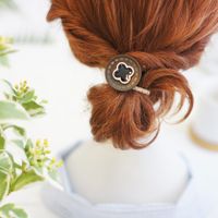 Natural Log Buttons Small Hair Ring Hair Rope Four-leaf Clover Korean Head Rope Rubber Band Hair Ring main image 5