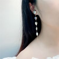 Temperament Love Chain Long Tassel Earrings Transparent Crystal Earrings Metallic Heart-shaped Earrings main image 3