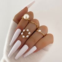 Europe And America Cross Border New Graceful And Fashionable Circle And Pearl Wave Simple Geometric Knuckle Ring Four-piece Set main image 1