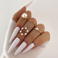 Europe And America Cross Border New Graceful And Fashionable Circle And Pearl Wave Simple Geometric Knuckle Ring Four-piece Set main image 2