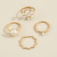 Europe And America Cross Border New Graceful And Fashionable Circle And Pearl Wave Simple Geometric Knuckle Ring Four-piece Set main image 3