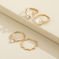 Europe And America Cross Border New Graceful And Fashionable Circle And Pearl Wave Simple Geometric Knuckle Ring Four-piece Set main image 4