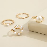 Europe And America Cross Border New Graceful And Fashionable Circle And Pearl Wave Simple Geometric Knuckle Ring Four-piece Set main image 5