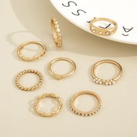 European And American Cross-border Eight-pointed Star Rhinestone-studded Pearl Geometric Joint Ring Eight-piece Set main image 4