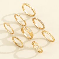 European And American Cross-border Eight-pointed Star Rhinestone-studded Pearl Geometric Joint Ring Eight-piece Set main image 6