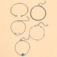Nouveau Bracelet Turquoise Incrusté De Style Européen Et Américain Bracelet Simple Chaîne De Perles De Lune Ensemble De 5 Pièces main image 5