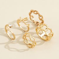 European And American Cross-border Jewelry Fashion English Letters Simple Hollow Geometric Joint Ring Five-piece Set main image 6