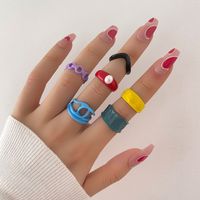 Cross-border New Color Macaron Alloy Spray Paint Geometric Opening Personality Simple Ring Six-piece Set main image 2