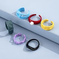 Cross-border New Color Macaron Alloy Spray Paint Geometric Opening Personality Simple Ring Six-piece Set main image 4