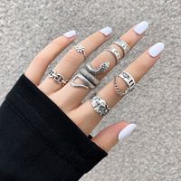 European And American Cross-border Jewelry Fashion Personality Snake-shaped Butterfly Flower Mushroom Chain Joint Ring Seven-piece Set main image 1