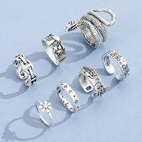 European And American Cross-border Jewelry Fashion Personality Snake-shaped Butterfly Flower Mushroom Chain Joint Ring Seven-piece Set main image 3