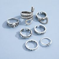 European And American Cross-border Jewelry Fashion Personality Snake-shaped Butterfly Flower Mushroom Chain Joint Ring Seven-piece Set main image 4