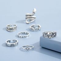 European And American Cross-border Jewelry Fashion Personality Snake-shaped Butterfly Flower Mushroom Chain Joint Ring Seven-piece Set main image 6