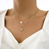 Simple New Product Double Butterfly Small Diamond Design Temperament Fashion Necklace Two-piece Clavicle Chain main image 2