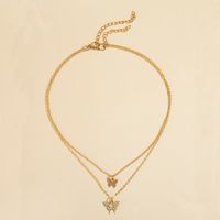 Simple New Product Double Butterfly Small Diamond Design Temperament Fashion Necklace Two-piece Clavicle Chain main image 4