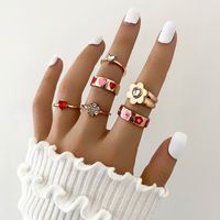 European And American Cross-border New Product Retro Color Love Flower Rhinestone Joint Ring Fashion Six-piece Set main image 1