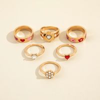 European And American Cross-border New Product Retro Color Love Flower Rhinestone Joint Ring Fashion Six-piece Set main image 3