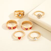 European And American Cross-border New Product Retro Color Love Flower Rhinestone Joint Ring Fashion Six-piece Set main image 4